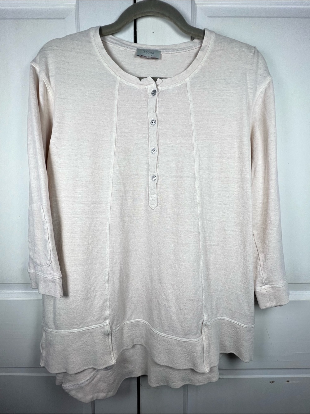 WRAP Casual Vintage-style 3/4 Patch Elbow Sleeve Hemp/Cotton Blend Top Sz US 6